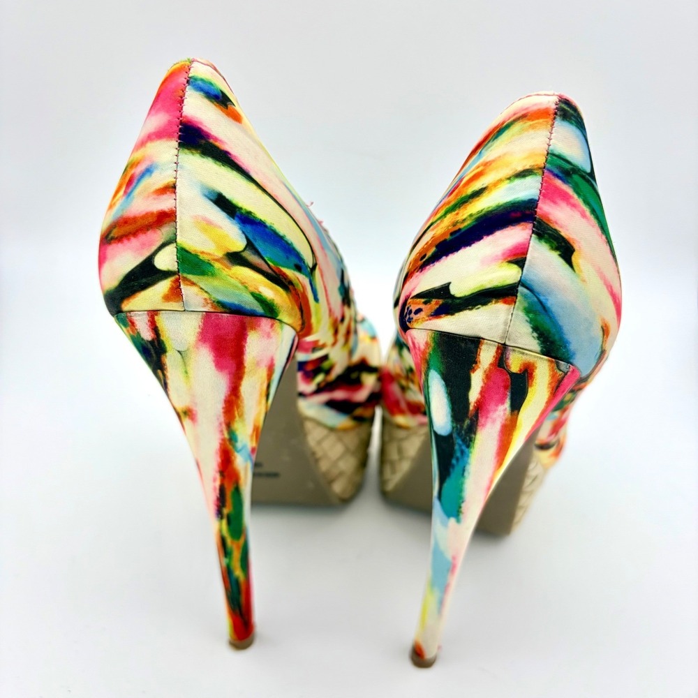 River Island Multicolor Abstract Pleated Peep Toe Platform Heels Pumps EU 38 7.5 - Picture 5 of 11